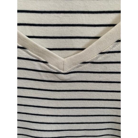 Three Dots-V-Neck-3/4 Sleeve-Striped- 100% Cotton Shirt-Top-Ivory-Black-Women XL - Picture 5 of 7